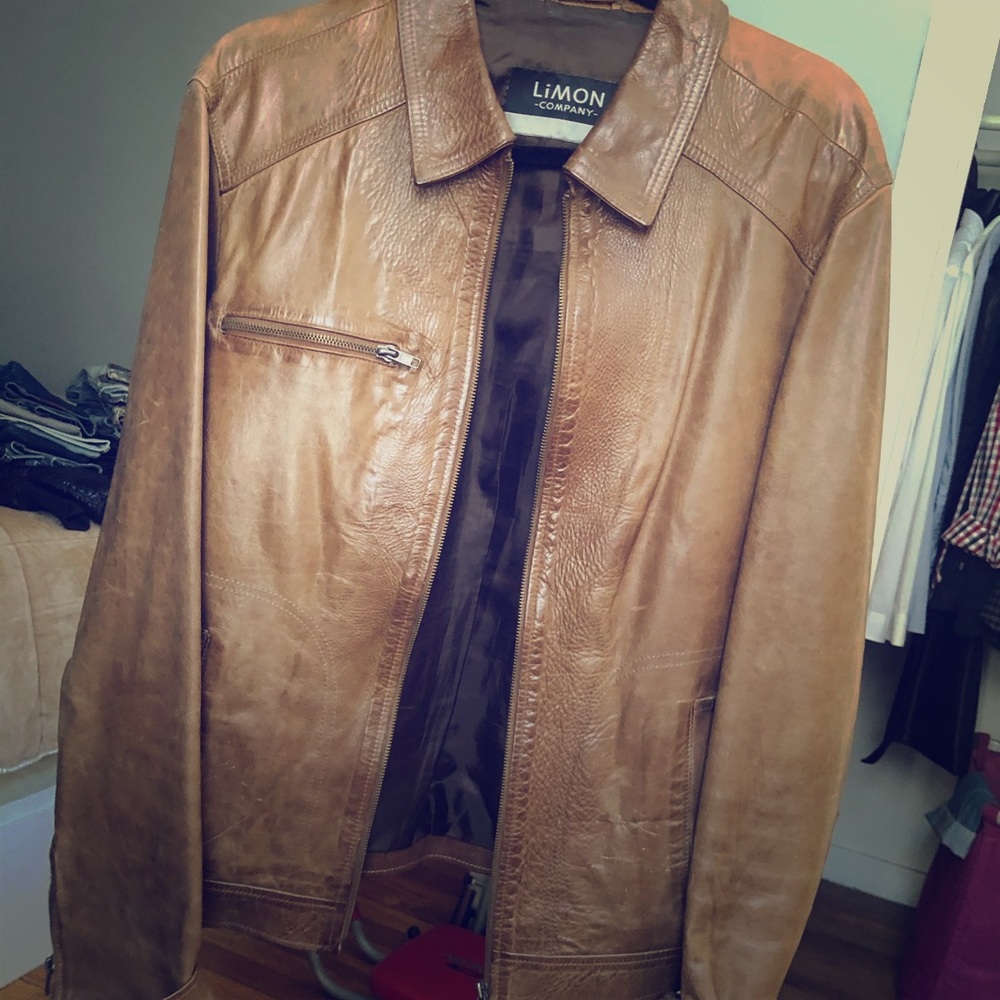 Leather dark brown Large size  jacket